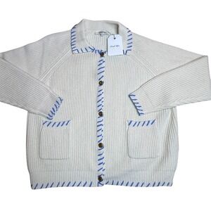 Simple Retro 100% Wool Sweater Cardigan Women's Large Whipstitch Cottagecore